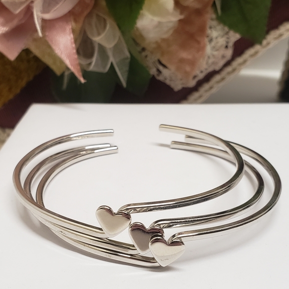 Jewelry - 3 Beautiful Dainty Silver Tone Heart Cuff Bracelets